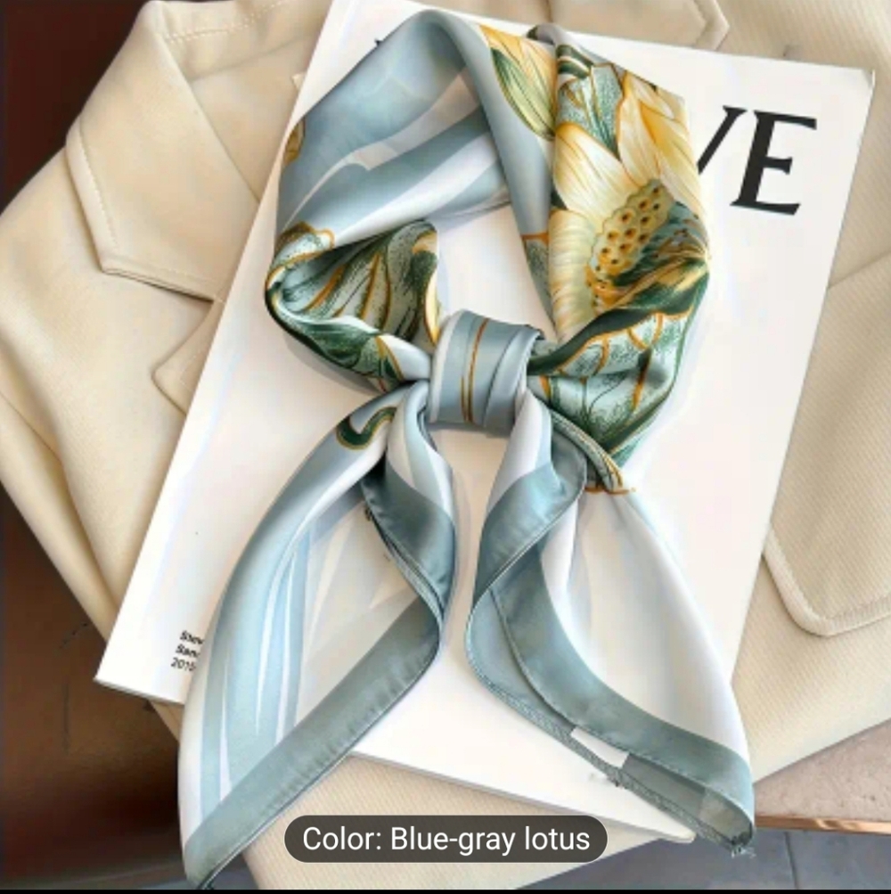 Blue-Gray Floral Scarf